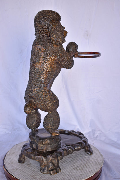 Standard Poodle Dog Hooding A Ring Bronze Statue - Size: 18"L x 13"W x 34"H.