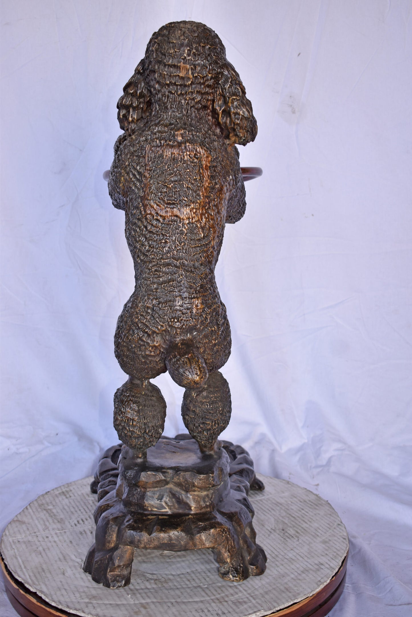Standard Poodle Dog Hooding A Ring Bronze Statue - Size: 18"L x 13"W x 34"H.
