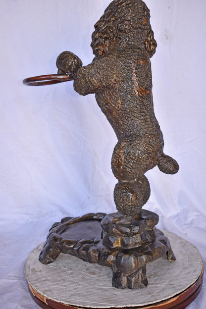 Standard Poodle Dog Hooding A Ring Bronze Statue - Size: 18"L x 13"W x 34"H.