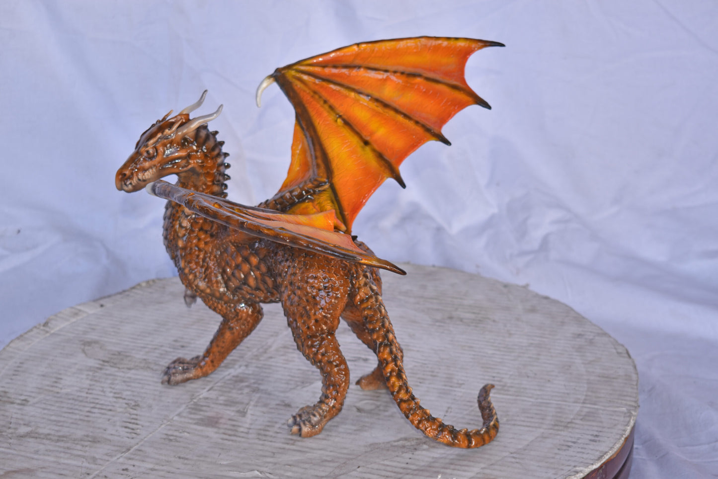 Painted Dragon Made of Bronze, Statue - Size: 15"L x 14"W x 12"H.