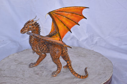 Painted Dragon Made of Bronze, Statue - Size: 15"L x 14"W x 12"H.