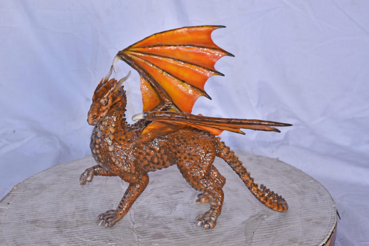 Painted Dragon Made of Bronze, Statue - Size: 15"L x 14"W x 12"H.