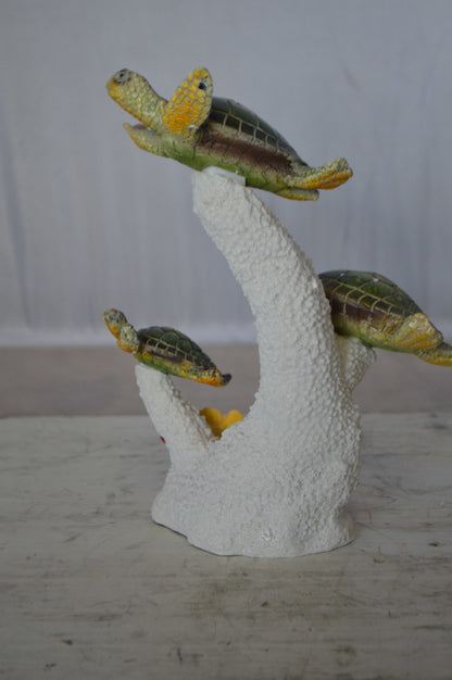 Three Turtles Swimming Resin Statue -  Size: 8"L x 8"W x 10"H. 