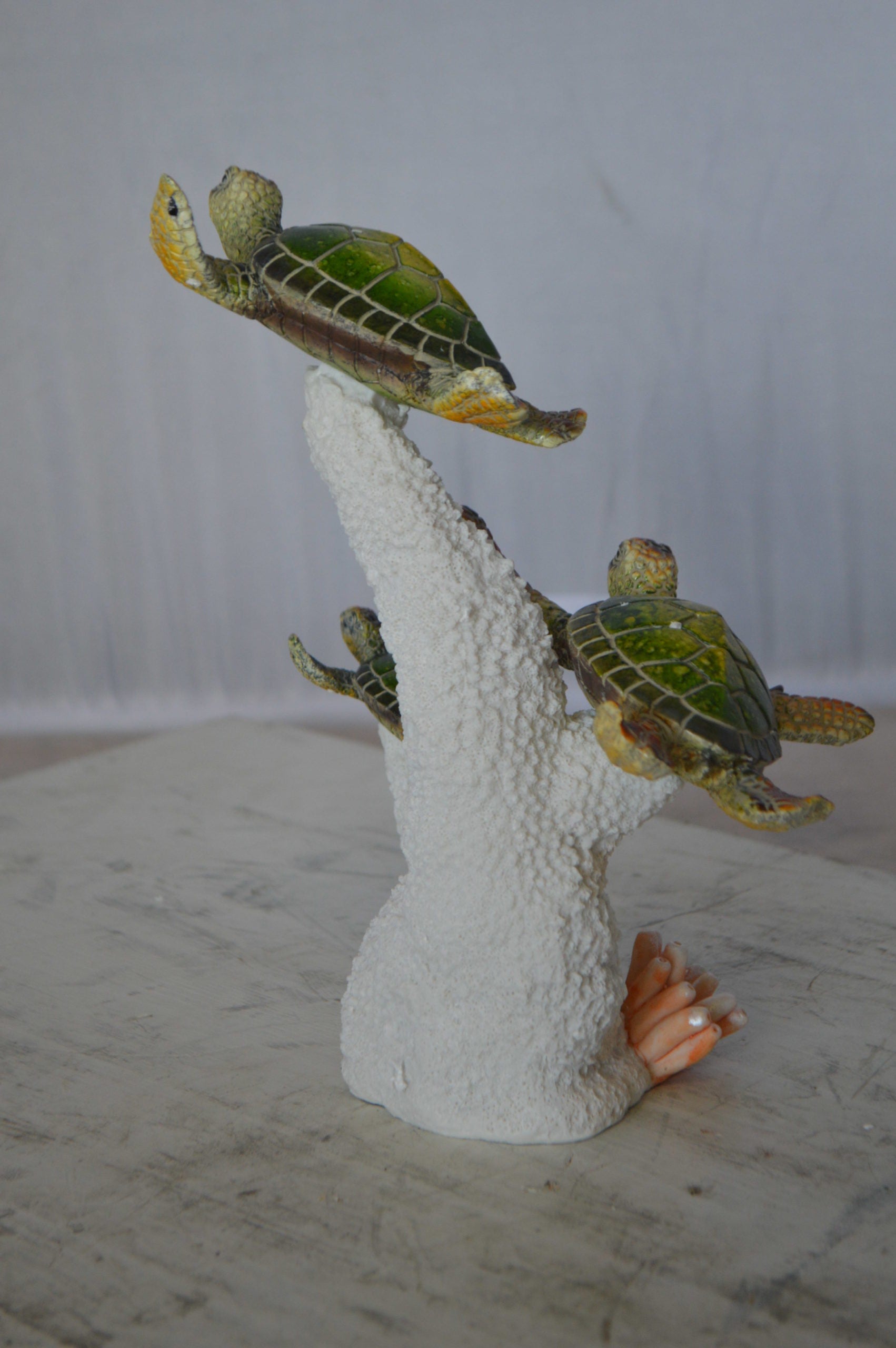 Three Turtles Swimming Resin Statue -  Size: 8"L x 8"W x 10"H. 