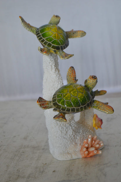 Three Turtles Swimming Resin Statue -  Size: 8"L x 8"W x 10"H. 