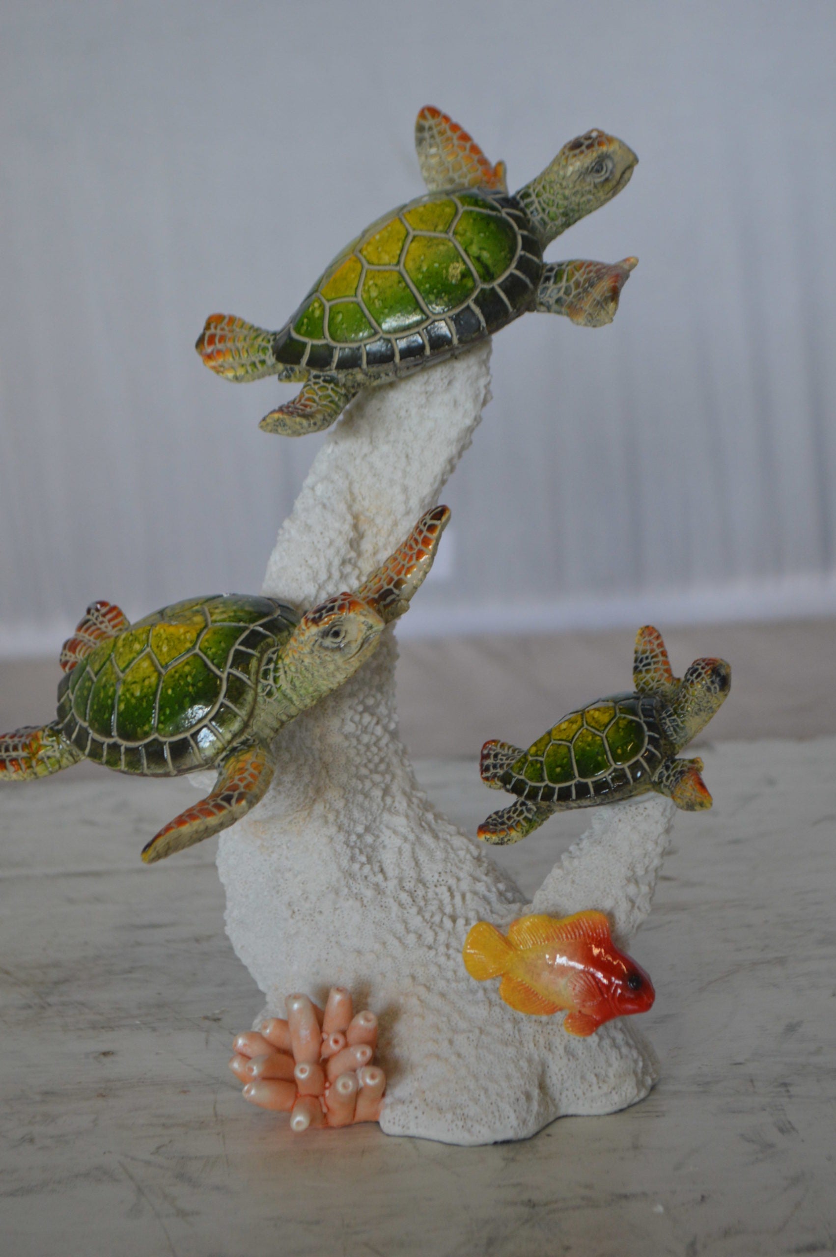 Three Turtles Swimming Resin Statue -  Size: 8"L x 8"W x 10"H. 