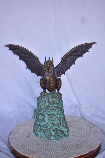 Dragon Standing on a Rock Bronze Statue Fountain - Size: 23"L x 18"W x 23"H.