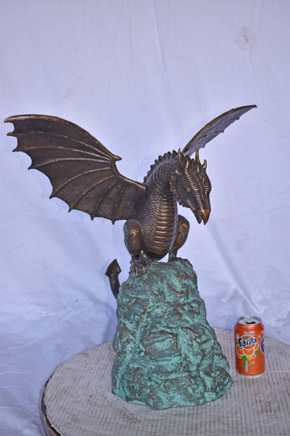 Dragon Standing on a Rock Bronze Statue Fountain - Size: 23"L x 18"W x 23"H.