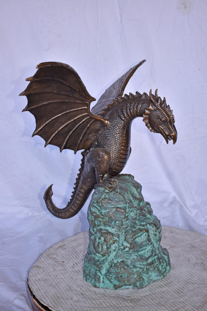 Dragon Standing on a Rock Bronze Statue Fountain - Size: 23"L x 18"W x 23"H.