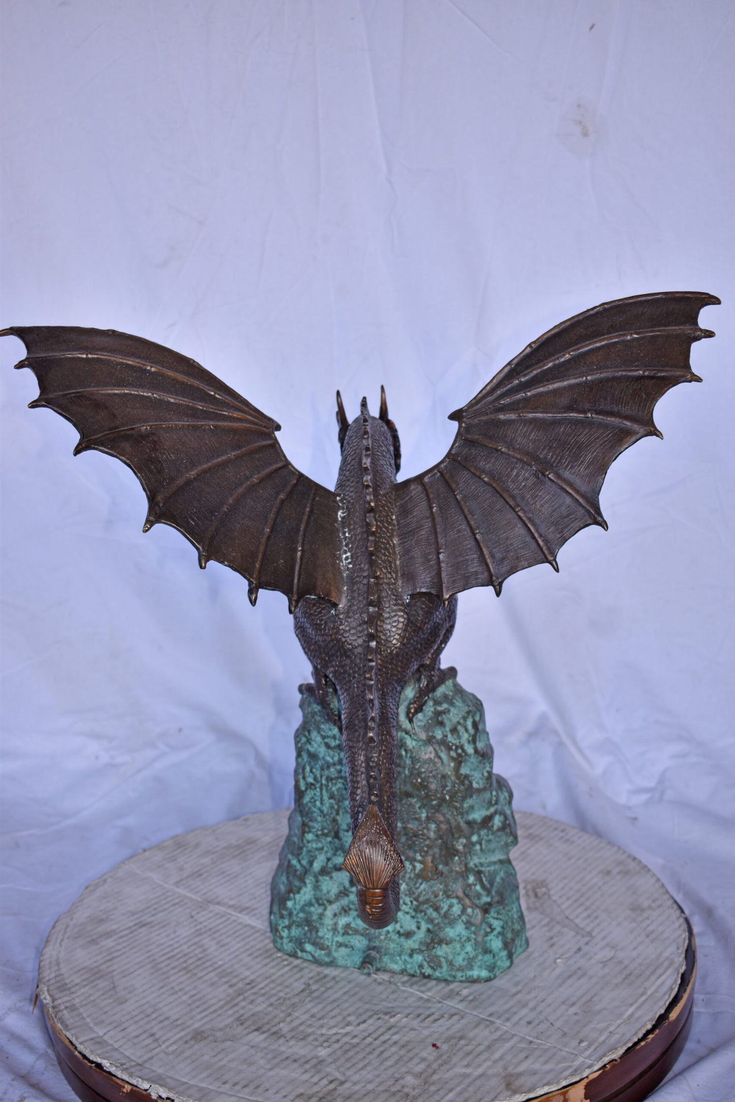 Dragon Standing on a Rock Bronze Statue Fountain - Size: 23"L x 18"W x 23"H.