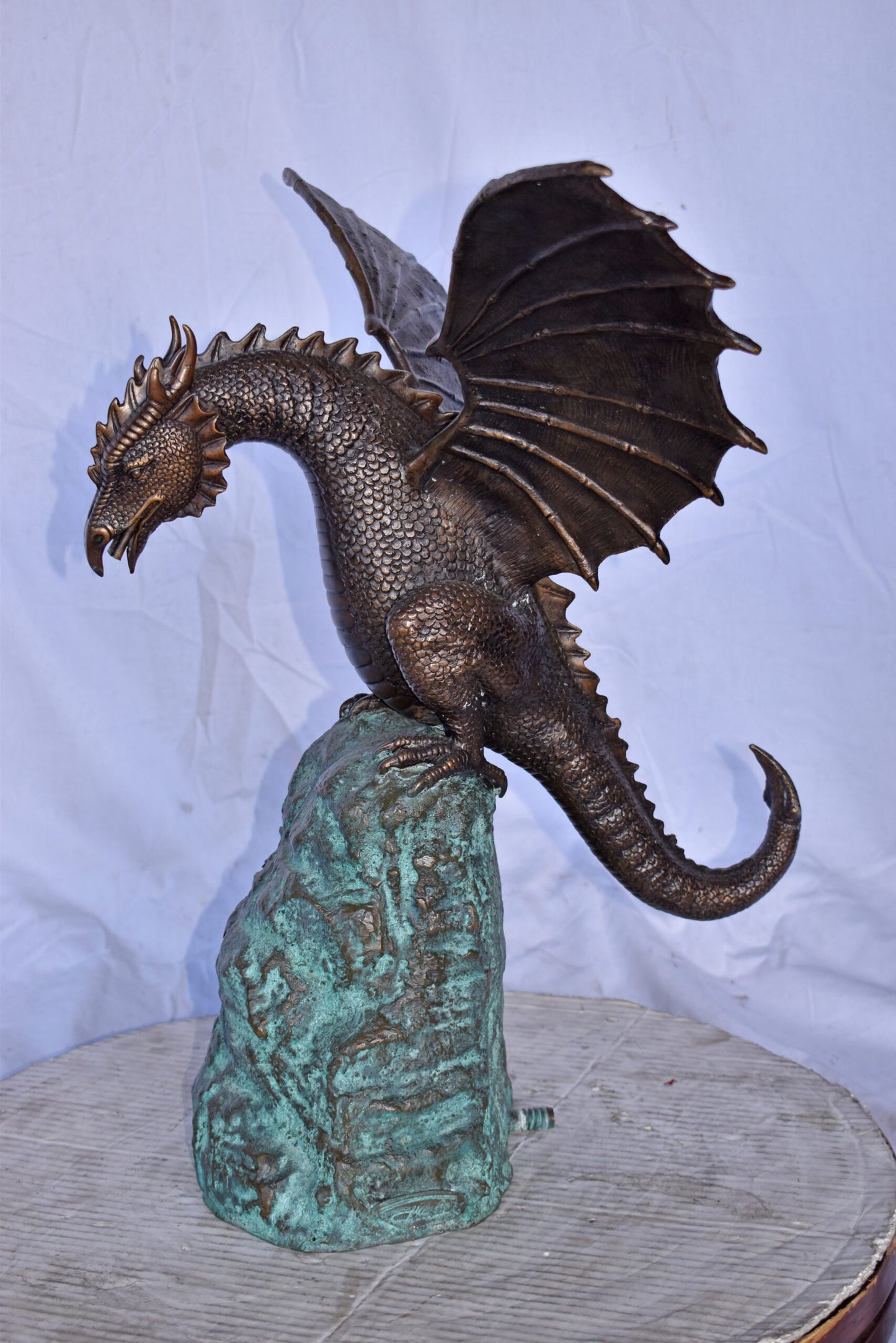 Dragon Standing on a Rock Bronze Statue Fountain - Size: 23"L x 18"W x 23"H.