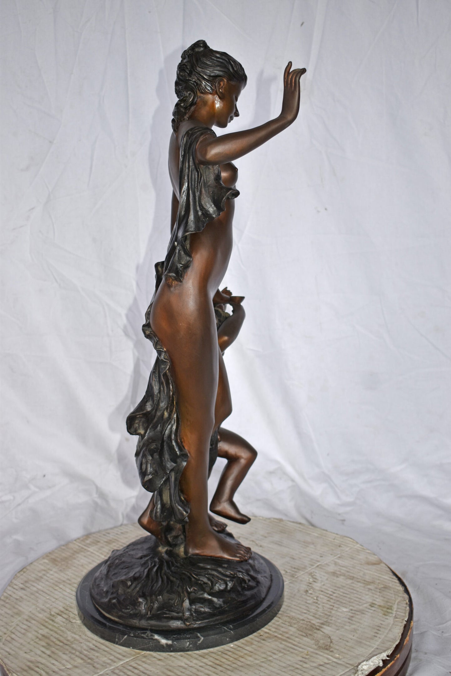 Nude Mother Watching Out for Her Son Bronze Statue Art Nude 15"L x 12"W x 32"H.