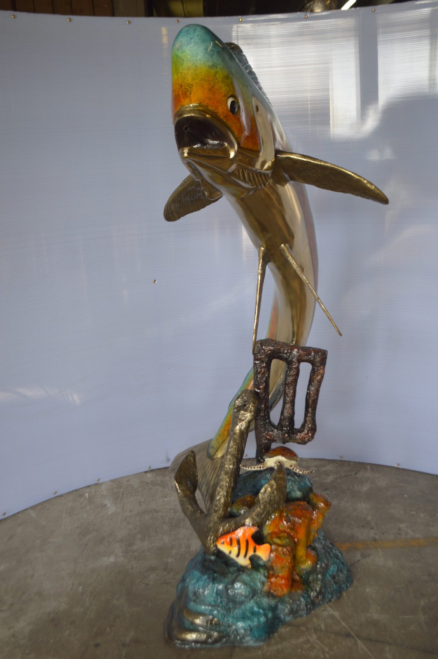 Mahi Mahi -large Fish fountain Bronze Statue  -  Size: 30"L x 32"W x 69"H.