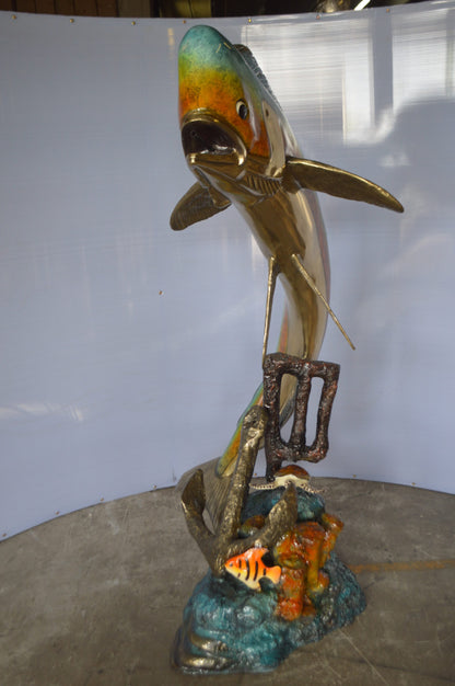 Mahi Mahi -large Fish fountain Bronze Statue  -  Size: 30"L x 32"W x 69"H.