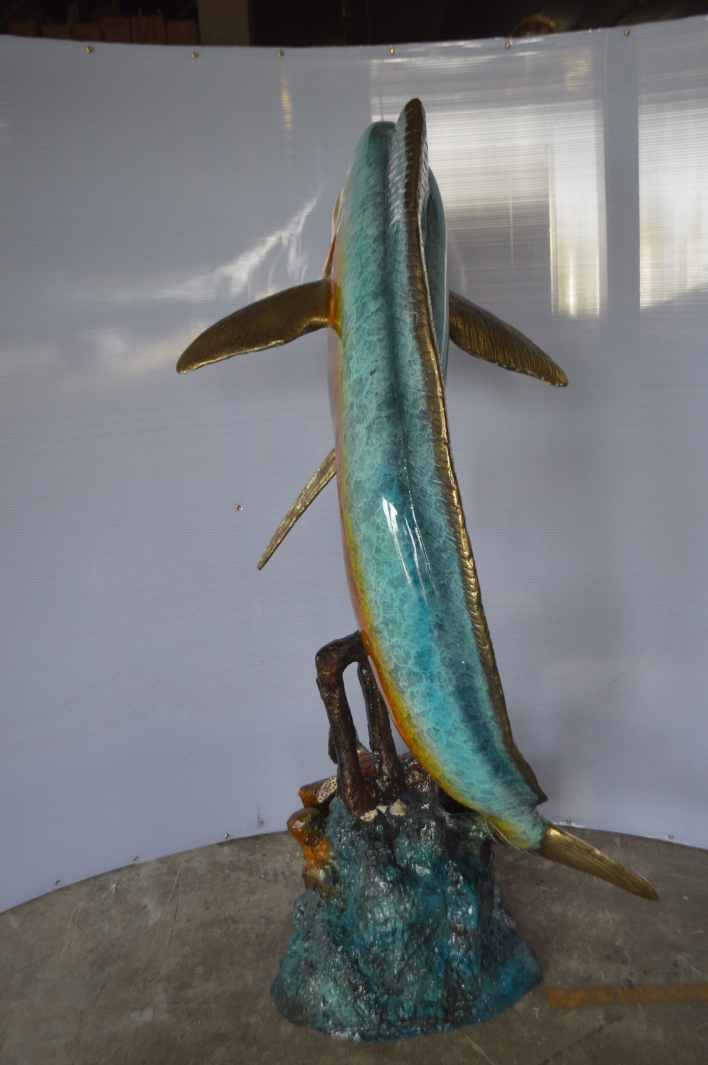 Mahi Mahi -large Fish fountain Bronze Statue  -  Size: 30"L x 32"W x 69"H.
