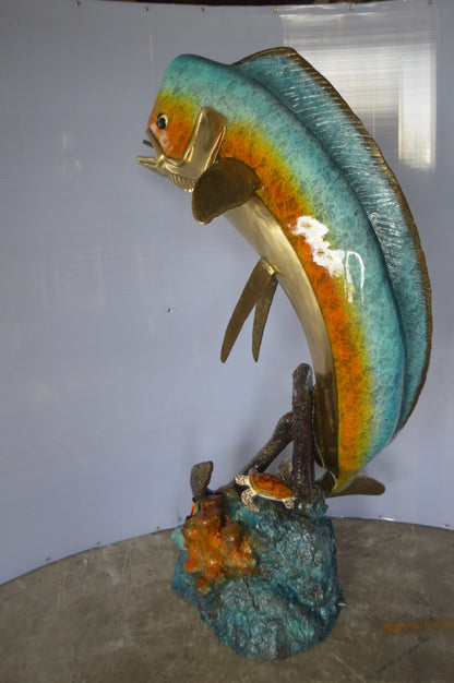 Mahi Mahi -large Fish fountain Bronze Statue  -  Size: 30"L x 32"W x 69"H.