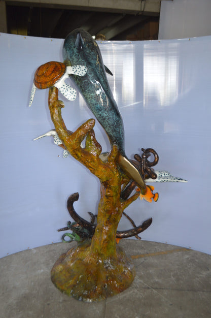 Dolphin with Three Turtles Fountain Bronze Statue -  Size: 43"L x 47"W x 74"H.