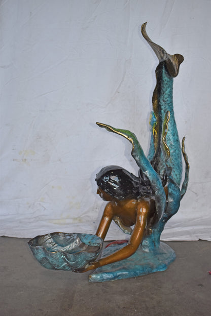 Mermaid Holding A Tray Shell Bronze Statue Art Nude - Size: 16"L x 38"W x 48"H.