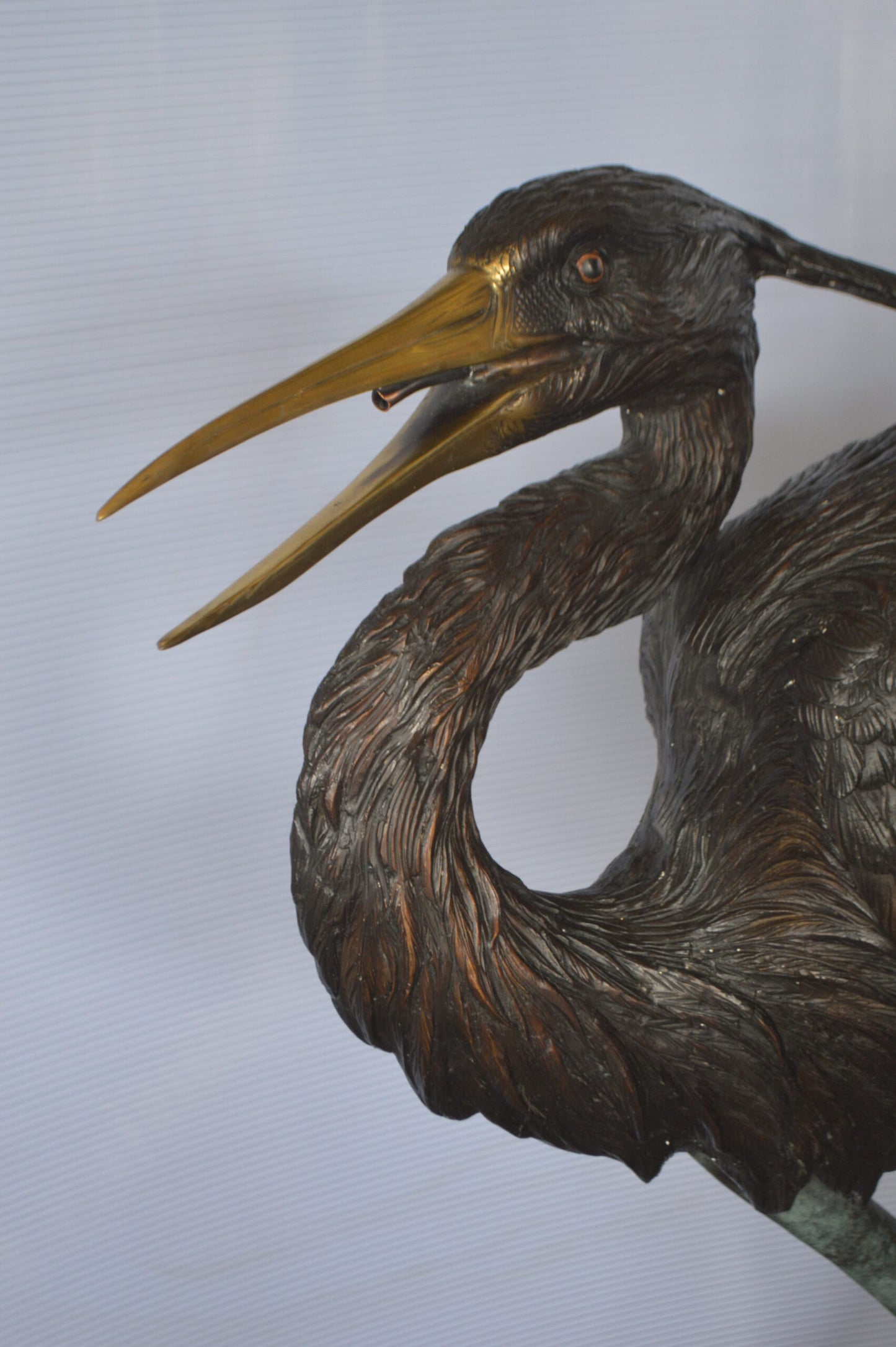 Large Heron Fountain Bronze Statue -  Size: 40"L x 24"W x 48"H.