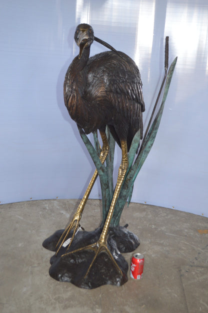 Large Heron Fountain Bronze Statue -  Size: 40"L x 24"W x 48"H.