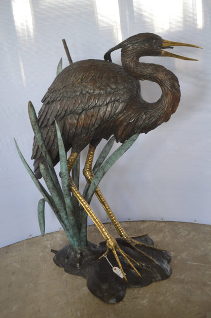 Large Heron Fountain Bronze Statue -  Size: 40"L x 24"W x 48"H.