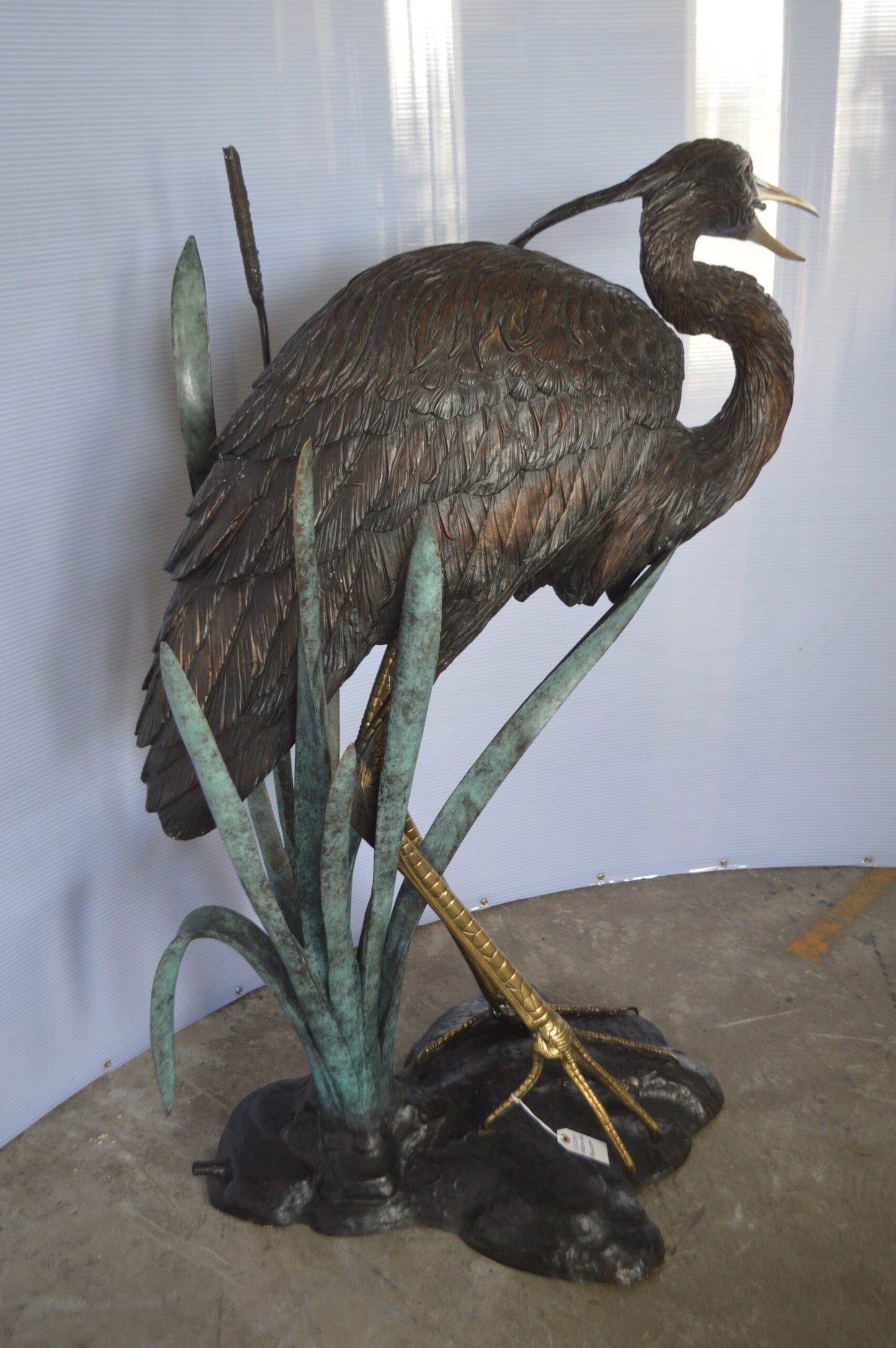 Large Heron Fountain Bronze Statue -  Size: 40"L x 24"W x 48"H.
