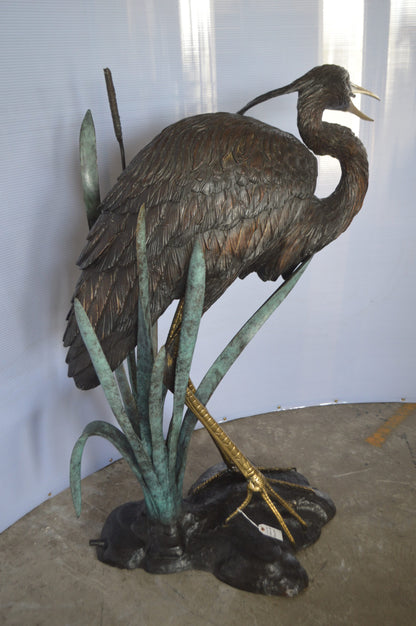 Large Heron Fountain Bronze Statue -  Size: 40"L x 24"W x 48"H.
