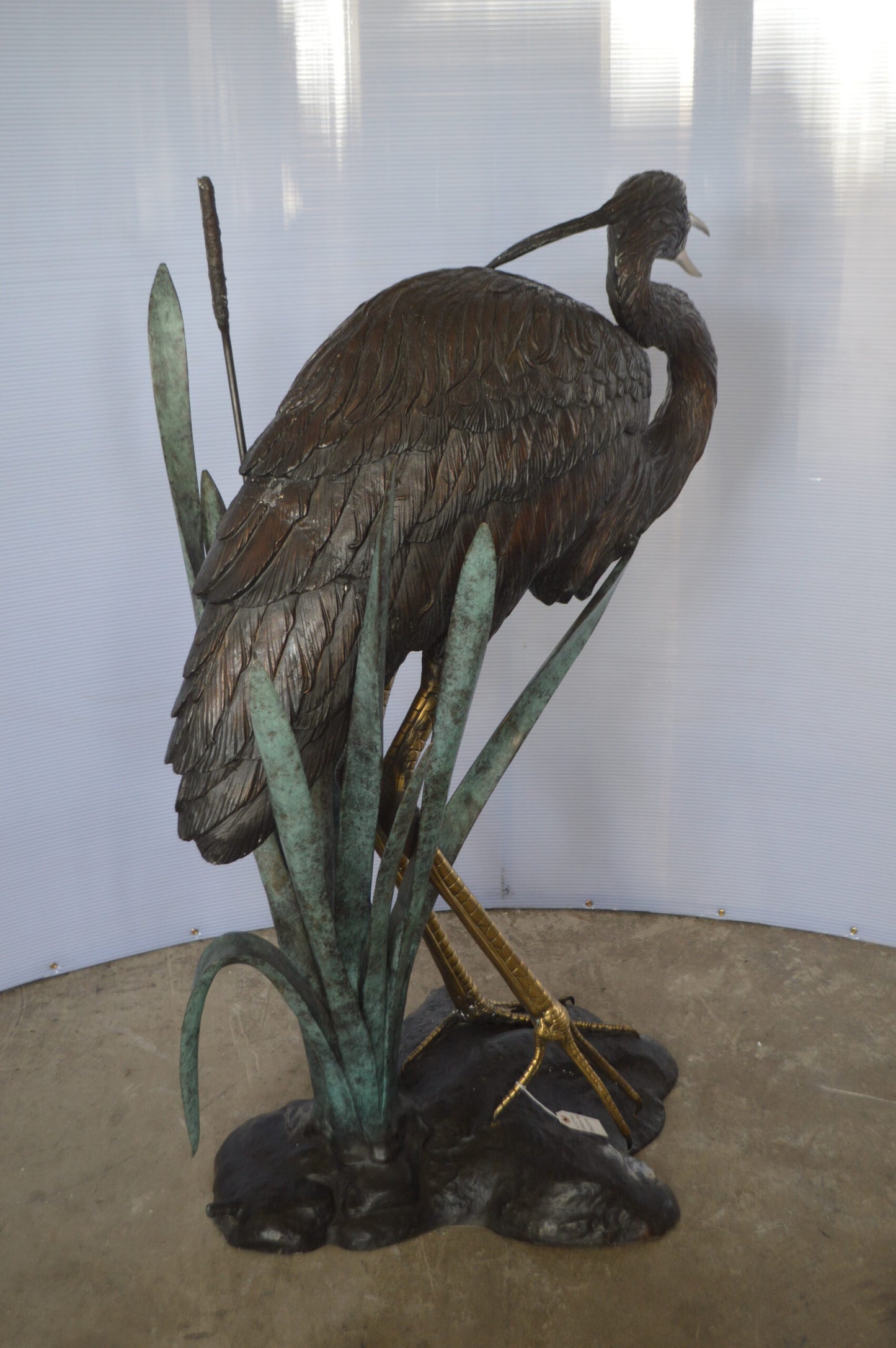 Large Heron Fountain Bronze Statue -  Size: 40"L x 24"W x 48"H.