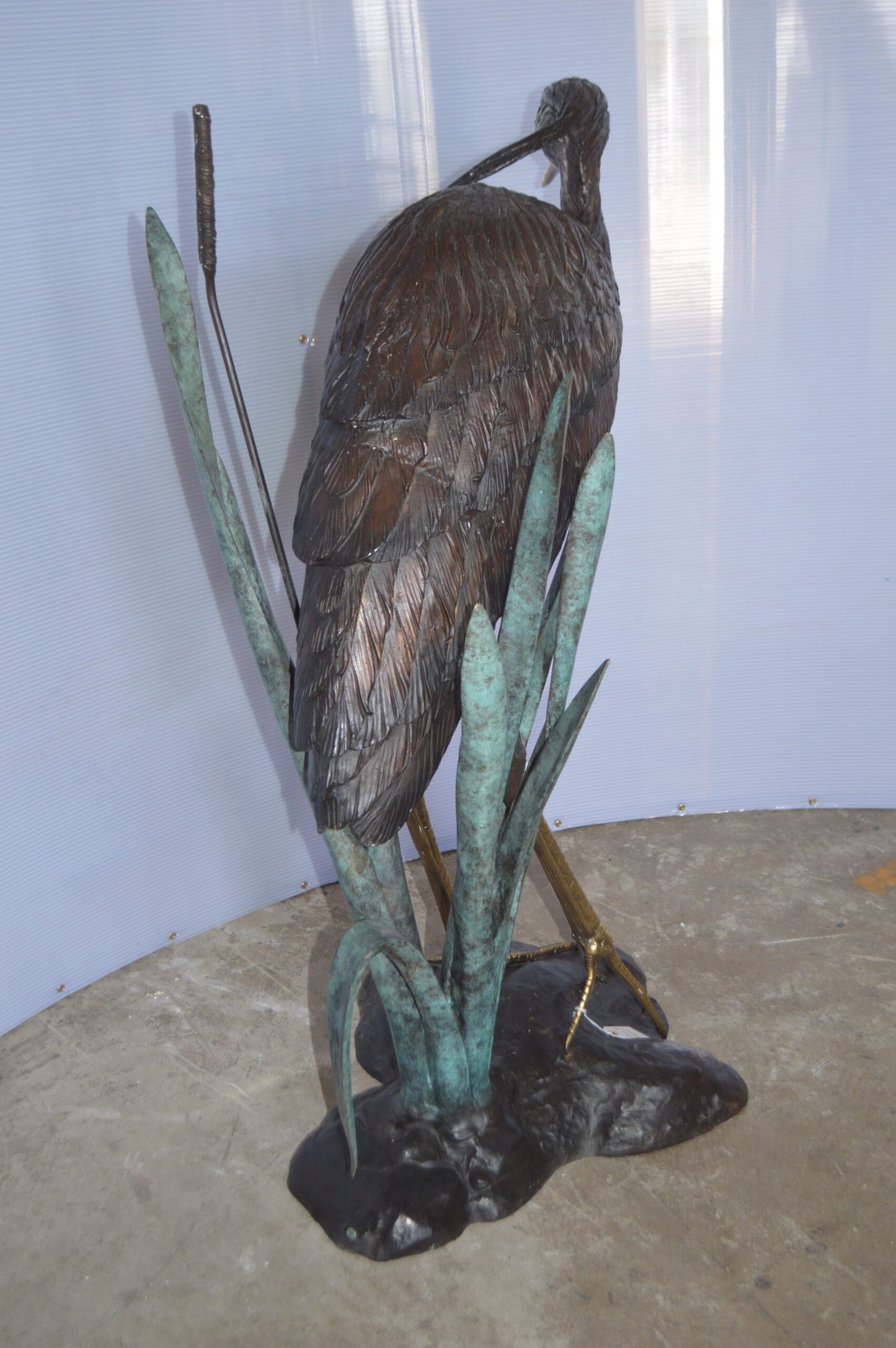 Large Heron Fountain Bronze Statue -  Size: 40"L x 24"W x 48"H.