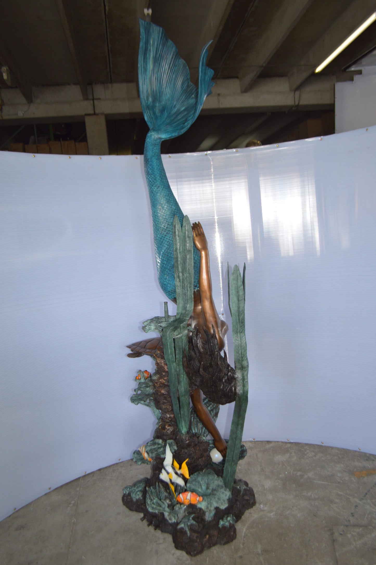 Mermaid Diving for a Pearl Fountain Bronze Statue -  Size: 34"L x 27"W x 93"H.
