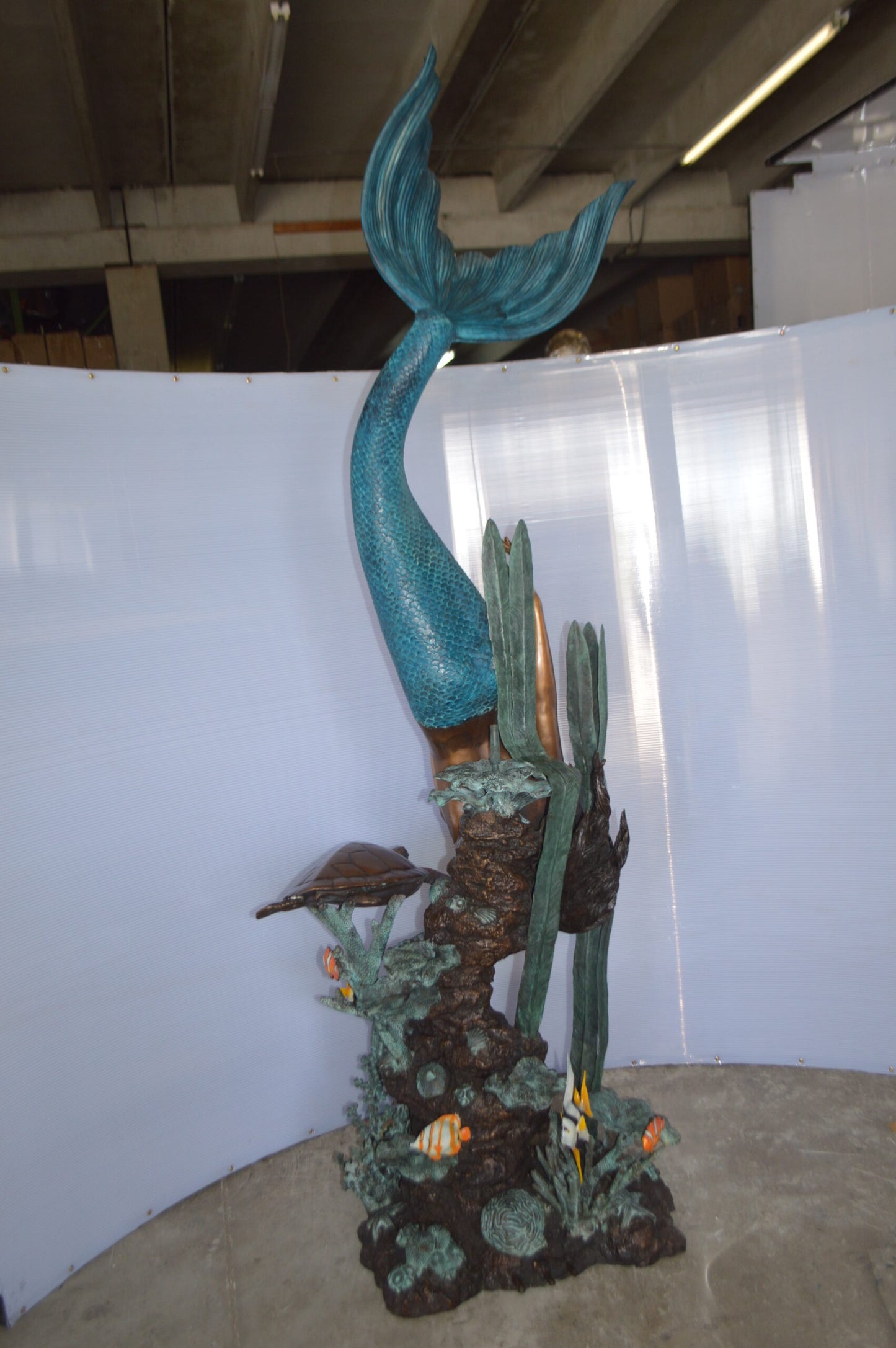 Mermaid Diving for a Pearl Fountain Bronze Statue -  Size: 34"L x 27"W x 93"H.