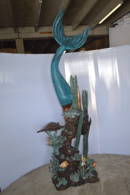 Mermaid Diving for a Pearl Fountain Bronze Statue -  Size: 34"L x 27"W x 93"H.