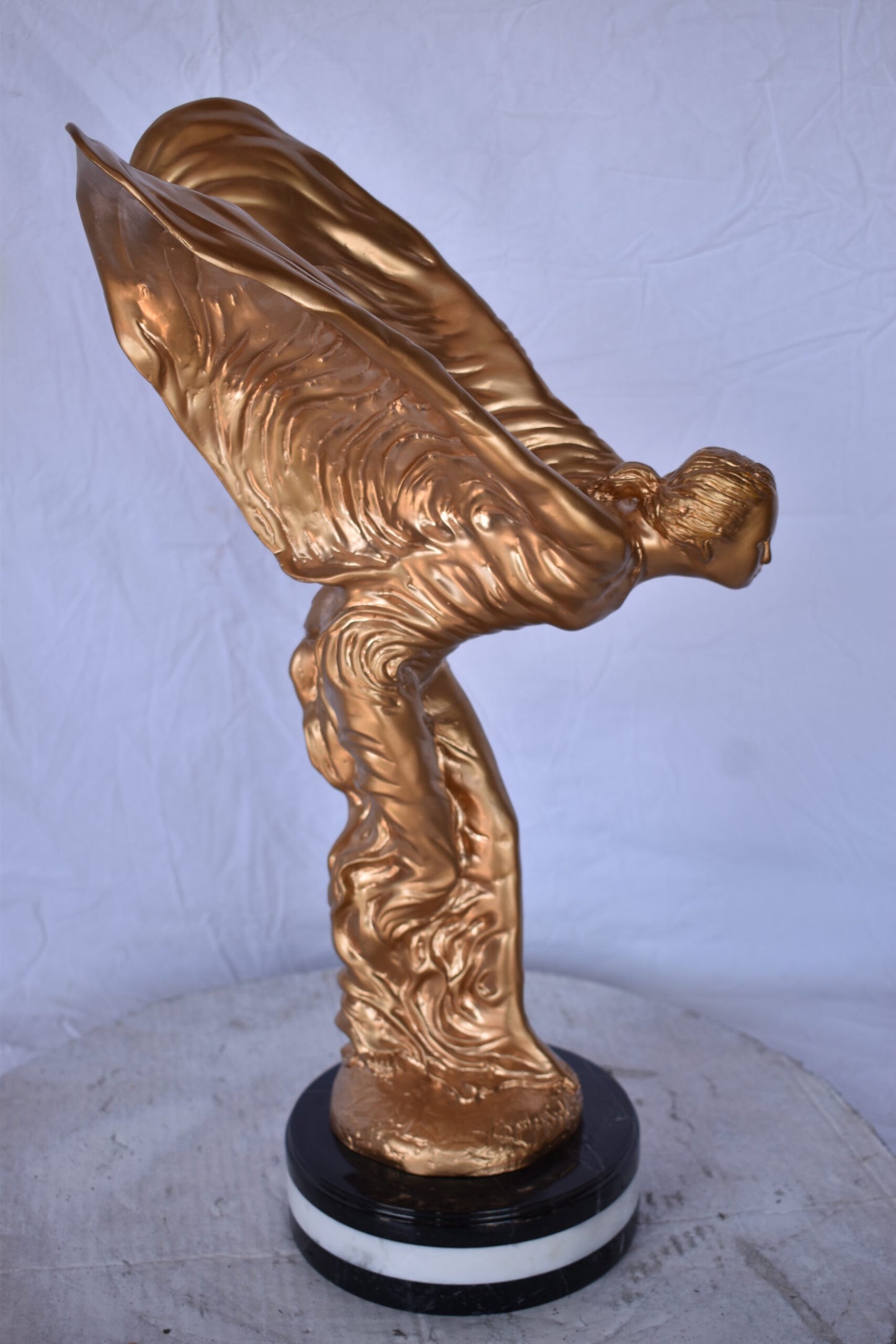 Spirit of Ecstasy Rolls Royce Gold Bronze Statue - Size: 10"L x 15"W x 24"H.