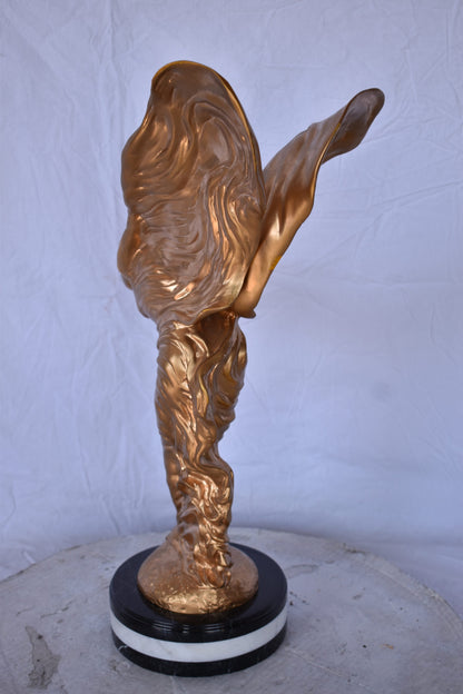 Spirit of Ecstasy Rolls Royce Gold Bronze Statue - Size: 10"L x 15"W x 24"H.