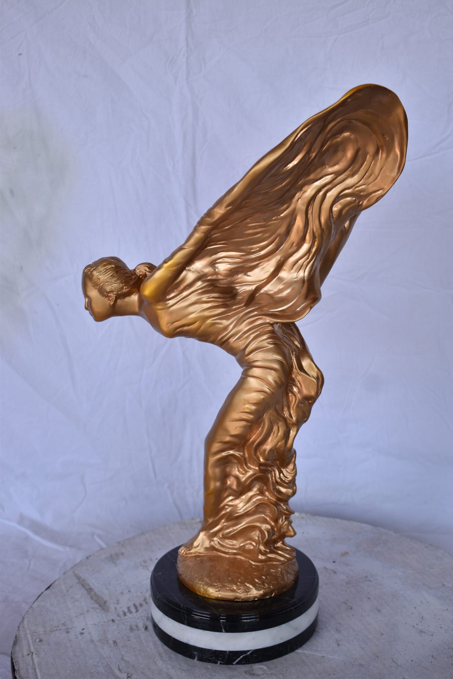 Spirit of Ecstasy Rolls Royce Gold Bronze Statue - Size: 10"L x 15"W x 24"H.