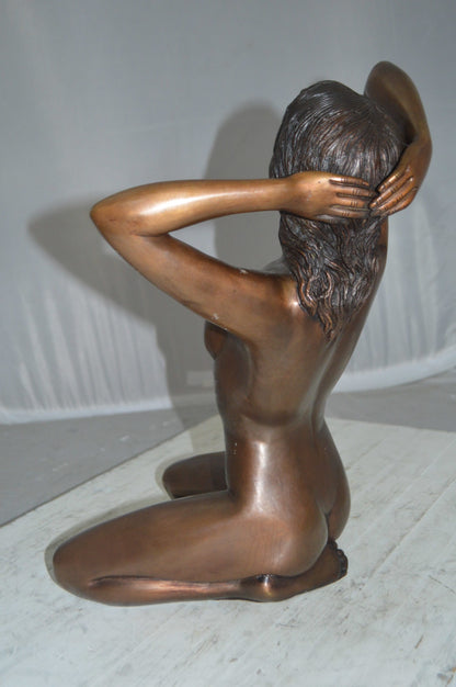 Nude Sitting Women Erotic Bronze Statue Art Nude - Size: 11"L x 10"W x 17"H.