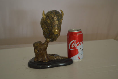 Bison Head Bronze Statue -  Size: 8"L x 5"W x 9"H.
