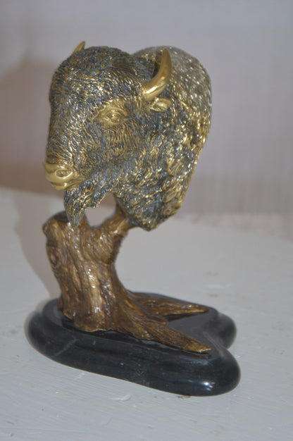 Bison Head Bronze Statue -  Size: 8"L x 5"W x 9"H.