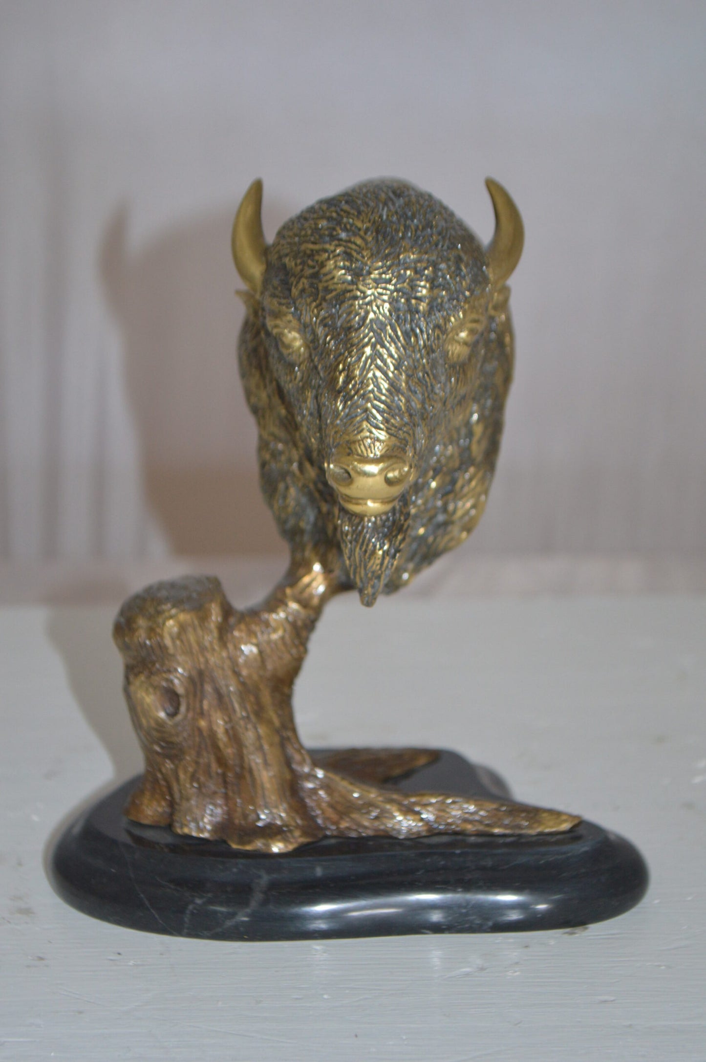 Bison Head Bronze Statue -  Size: 8"L x 5"W x 9"H.