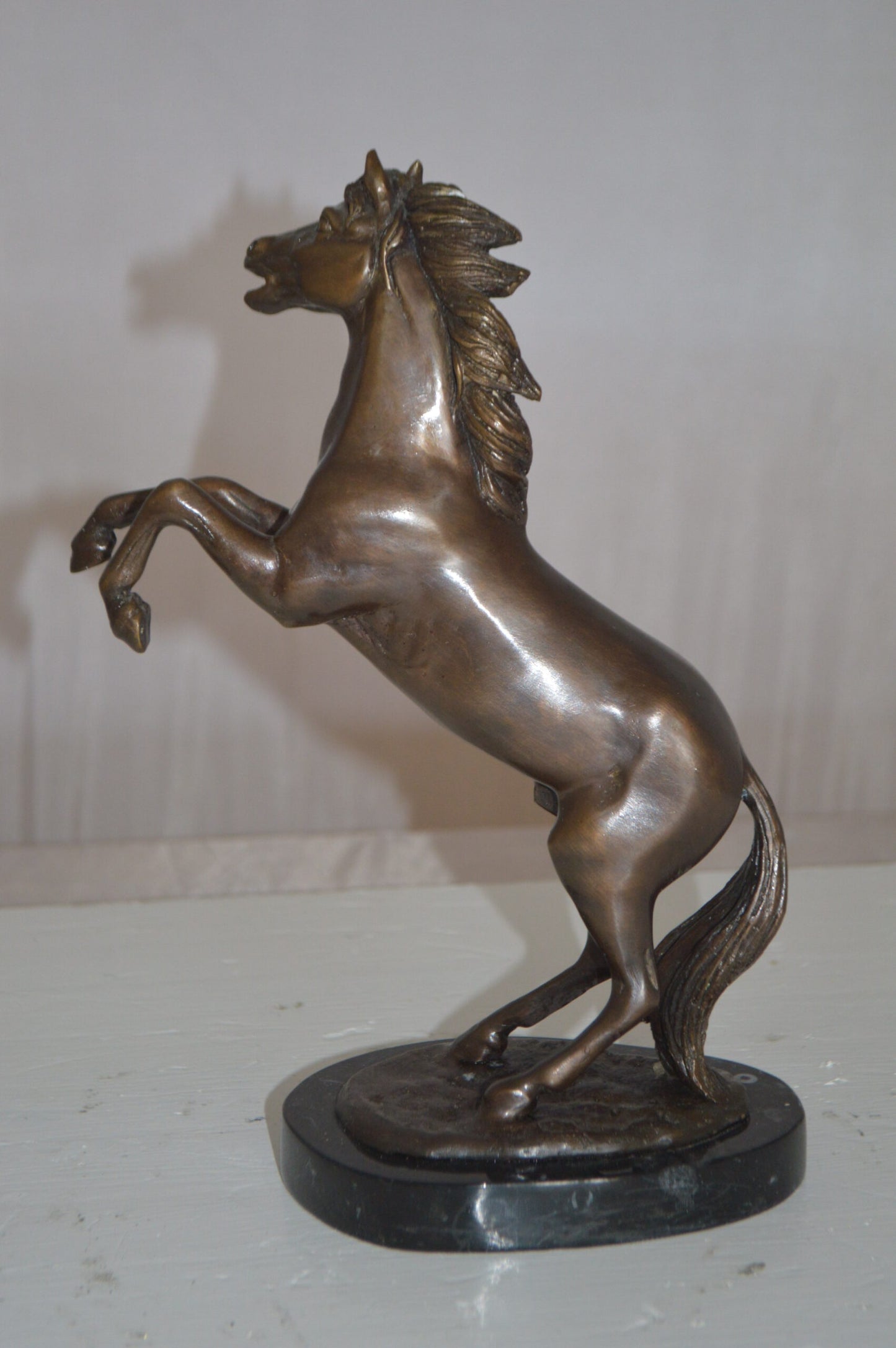 Rearing Horse Small Bronze Statue -  Size: 8"L x 4"W x 11"H.