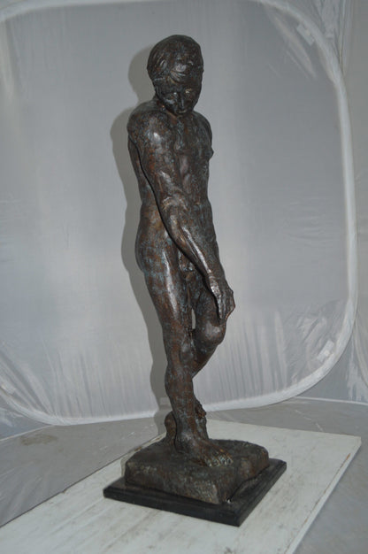 Adam Replica by Rodin Bronze Statue - Size: 12"L x 12"W x 36"H.