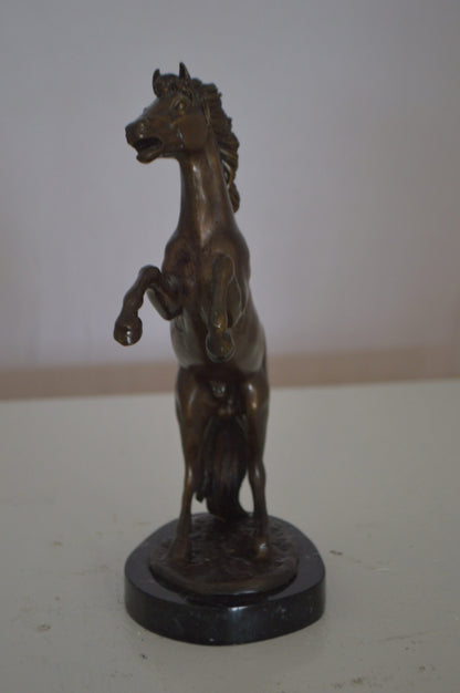 Rearing Horse Small Bronze Statue -  Size: 8"L x 4"W x 11"H.