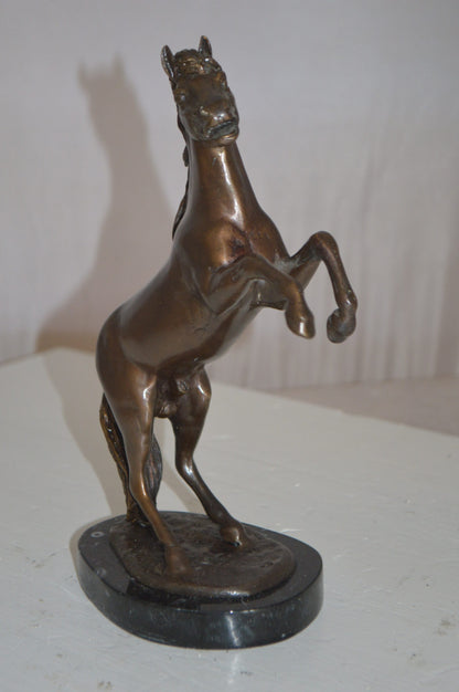 Rearing Horse Small Bronze Statue -  Size: 8"L x 4"W x 11"H.