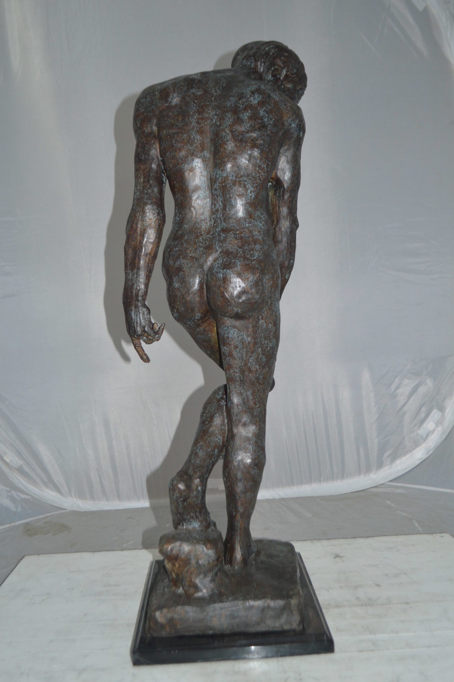 Adam Replica by Rodin Bronze Statue - Size: 12"L x 12"W x 36"H.