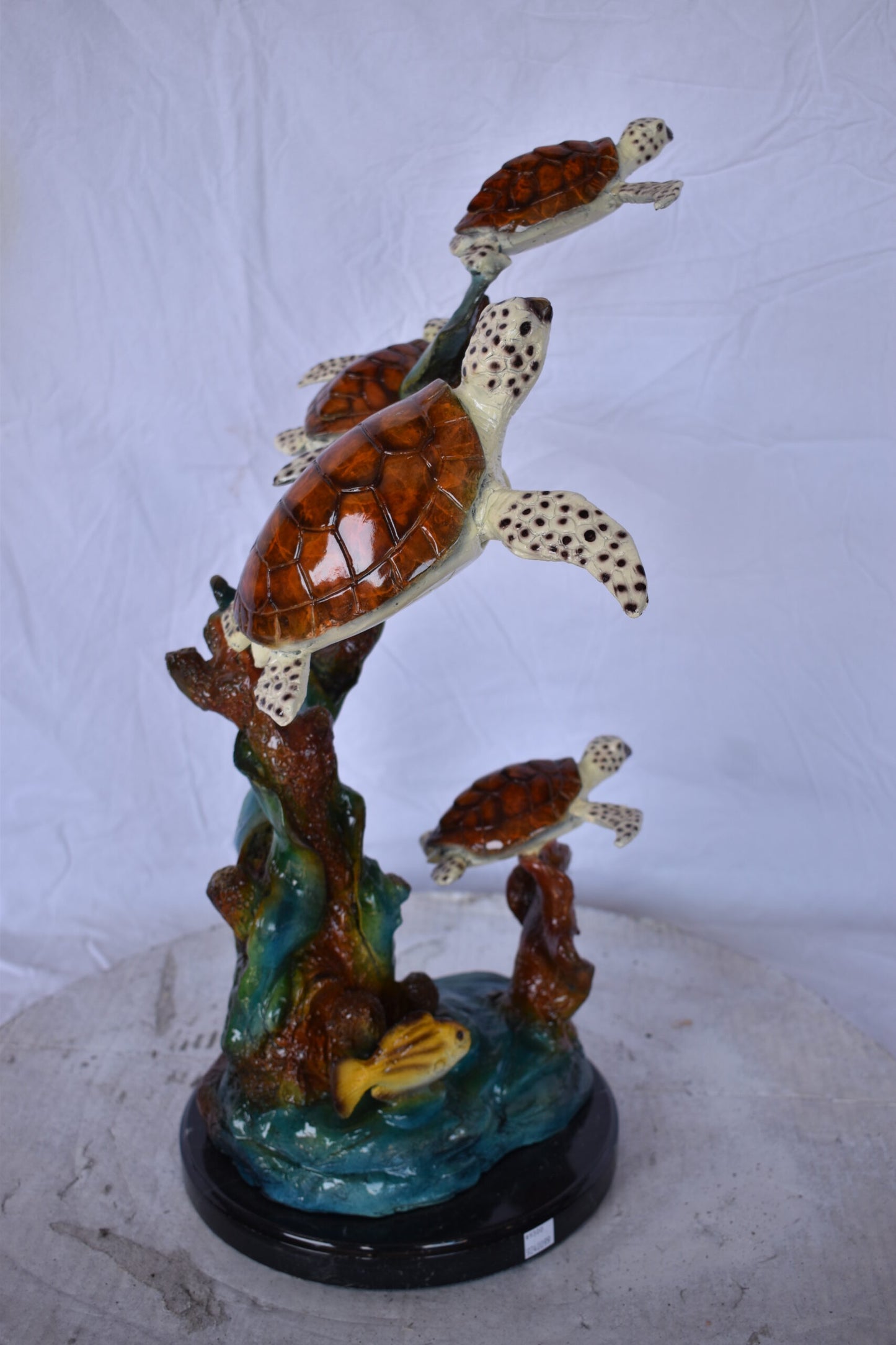 Four Turtles with Fish Bronze Statue on A Marble Base - Size: 16" x 12" x 22"H.