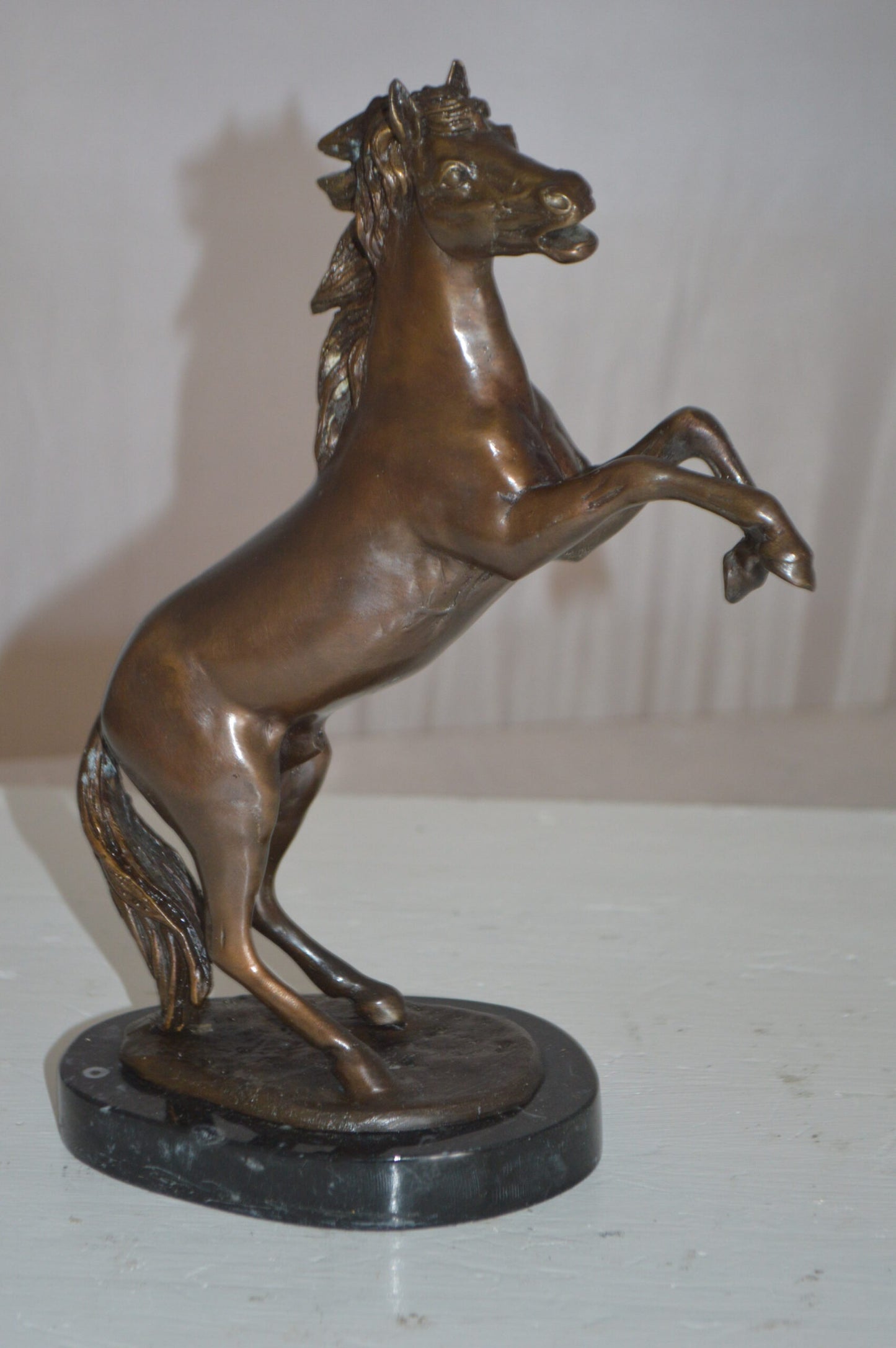 Rearing Horse Small Bronze Statue -  Size: 8"L x 4"W x 11"H.