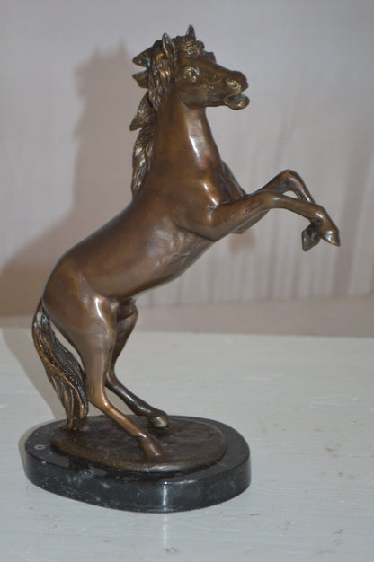 Rearing Horse Small Bronze Statue -  Size: 8"L x 4"W x 11"H.