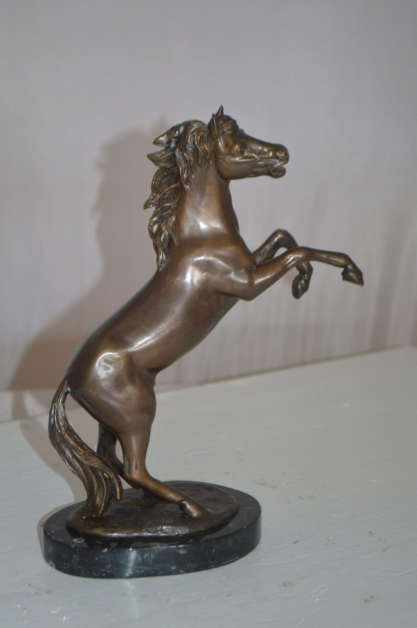 Rearing Horse Small Bronze Statue -  Size: 8"L x 4"W x 11"H.