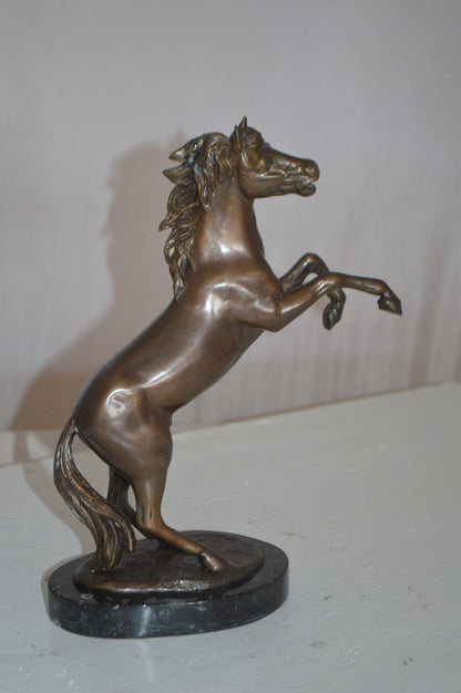 Rearing Horse Small Bronze Statue -  Size: 8"L x 4"W x 11"H.