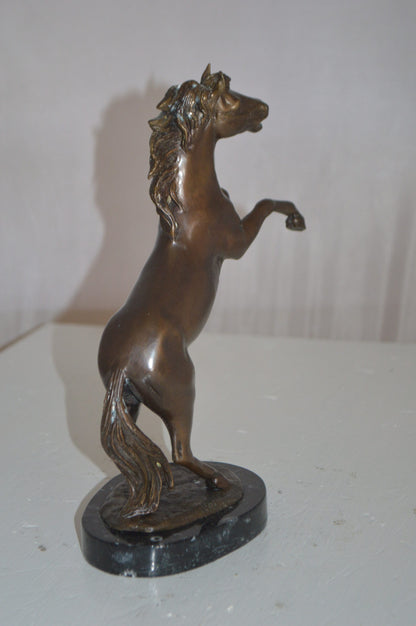 Rearing Horse Small Bronze Statue -  Size: 8"L x 4"W x 11"H.
